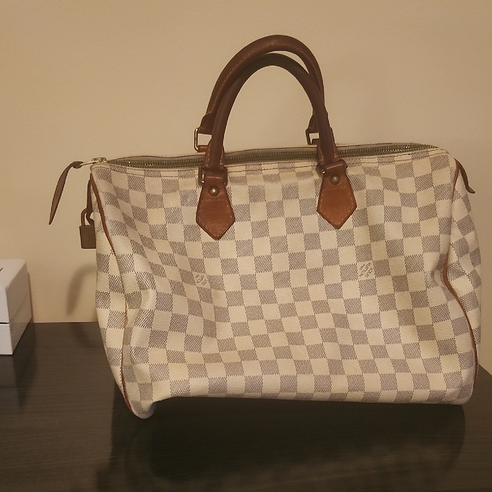 Louis Vuitton Checkered Tote - Cream and Brown